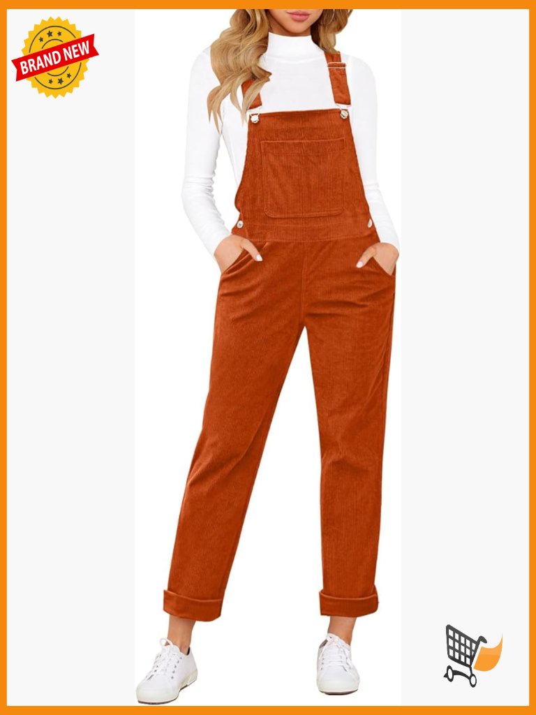 Corduroy Overalls Jumpsuit Adjustable Straps Bib Pocket Regular Fit Straight Leg